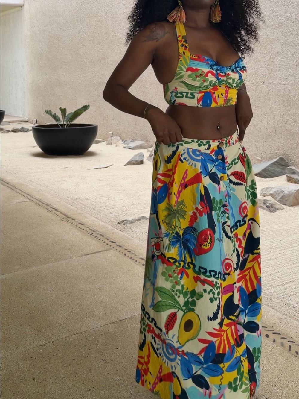 Zara Tropical Floral Print Crop Top & Maxi Skirt Set - Picture 7 of 15